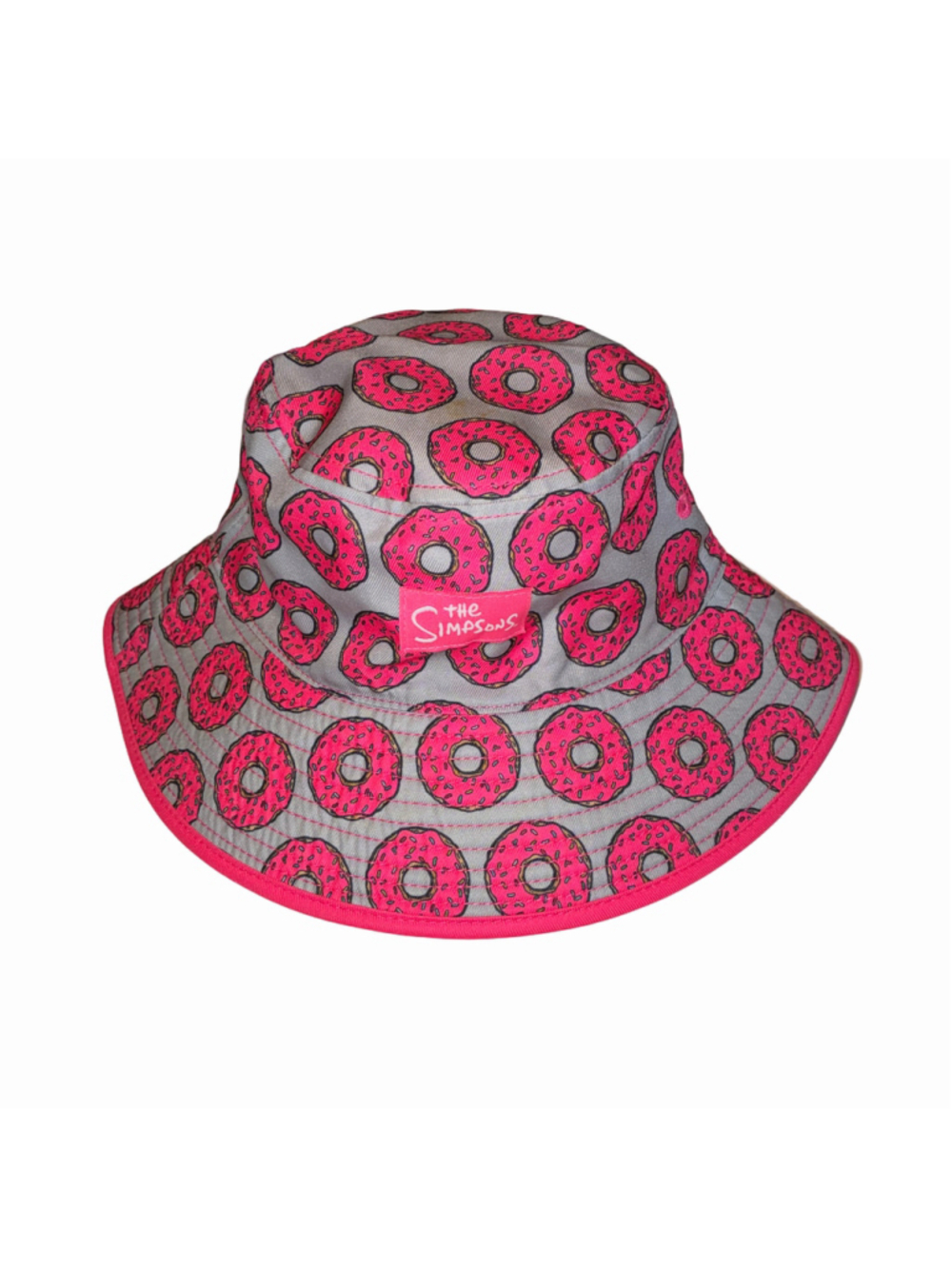 The Simpsons Donut Print Bucket Hat, One Size, Grey and Pink